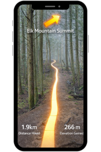 Elk Mountain trail on phone screen showing navigation (not based on a real app).